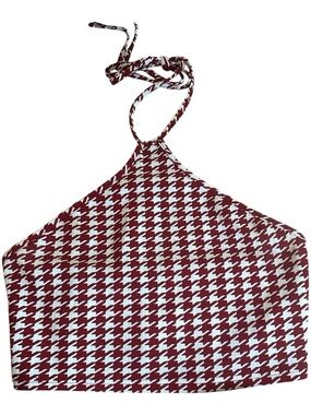 Houndstooth Halter Crop Top in Burgundy and White
